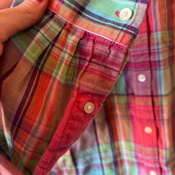 Lauren Ralph Lauren Vintage Plaid Cotton Button Down Top Petite Medium - Picture 6 of 9